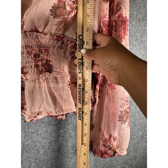 Venus Blouse Women Medium Pink Semi Sheer Floral Smocked Bloomcore Feminine - Picture 5 of 7